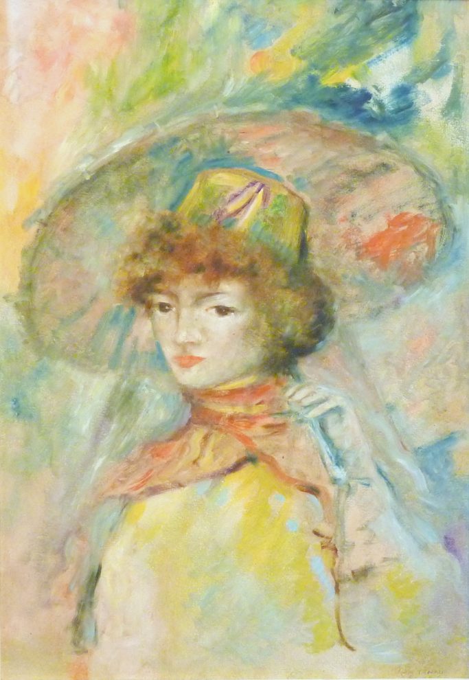 Frau mit Hut und Schirm