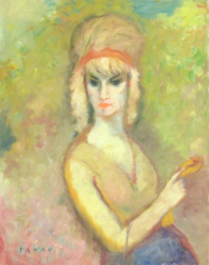 Blonde Frau mit rotem Kopfband