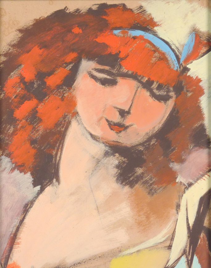 Frau mit roten Haaren und blauem Kopfband