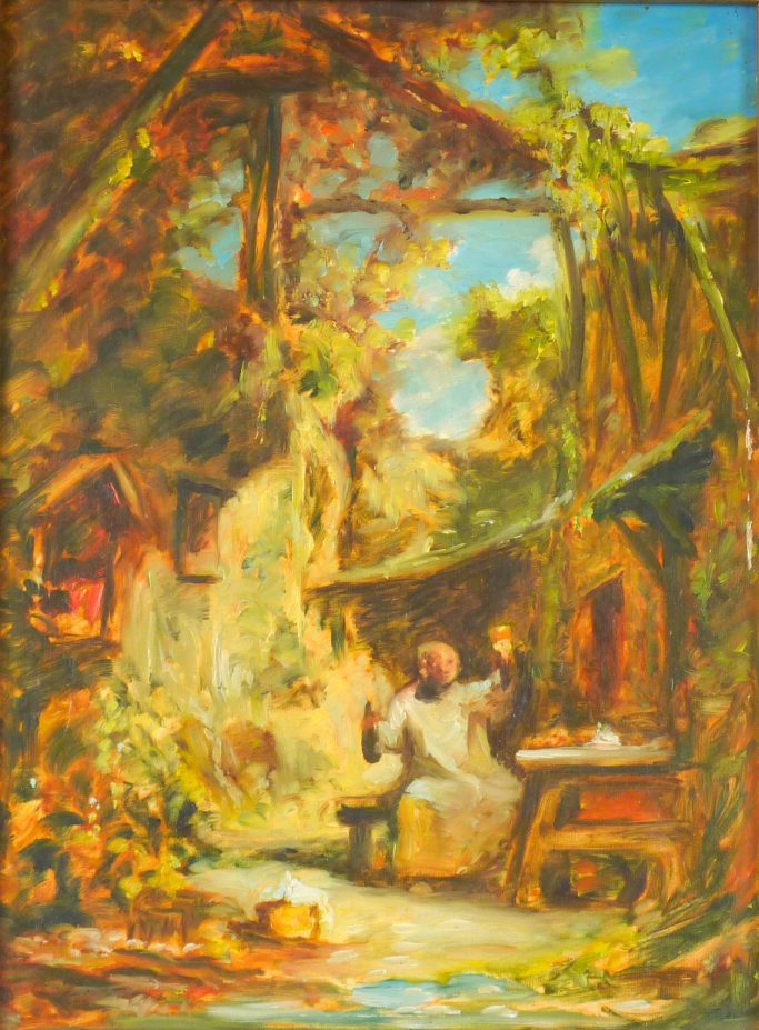 Mönch bei der Weinprobe