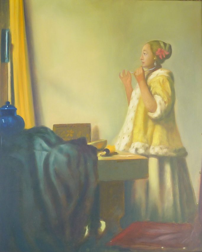 Junge Dame mit Perlenhalsband