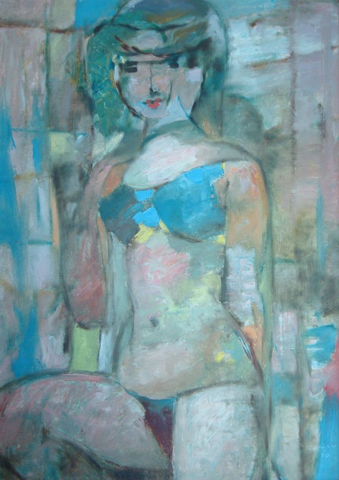 Frau im blauen Bikini