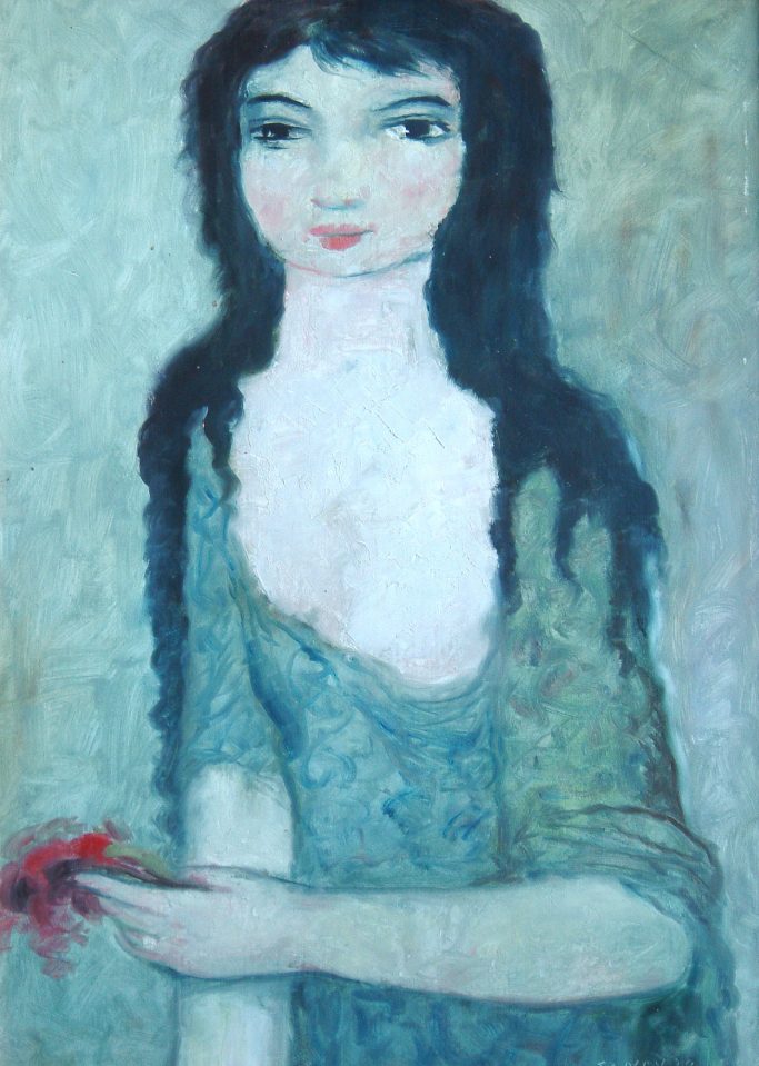 Frau mit roter Büte