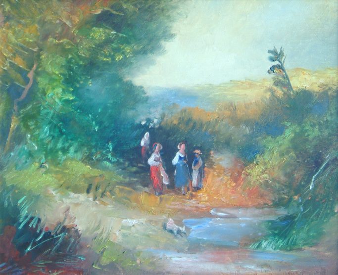 Personengruppe in romantischer Landschaft